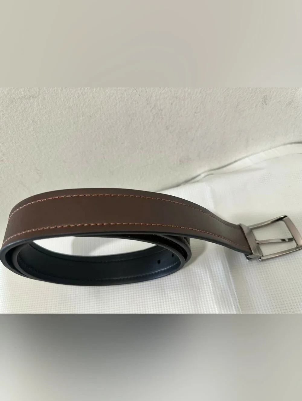 Women's Reversible Leather Belt Black Brown with Silver Swivel Buckle Size 42
